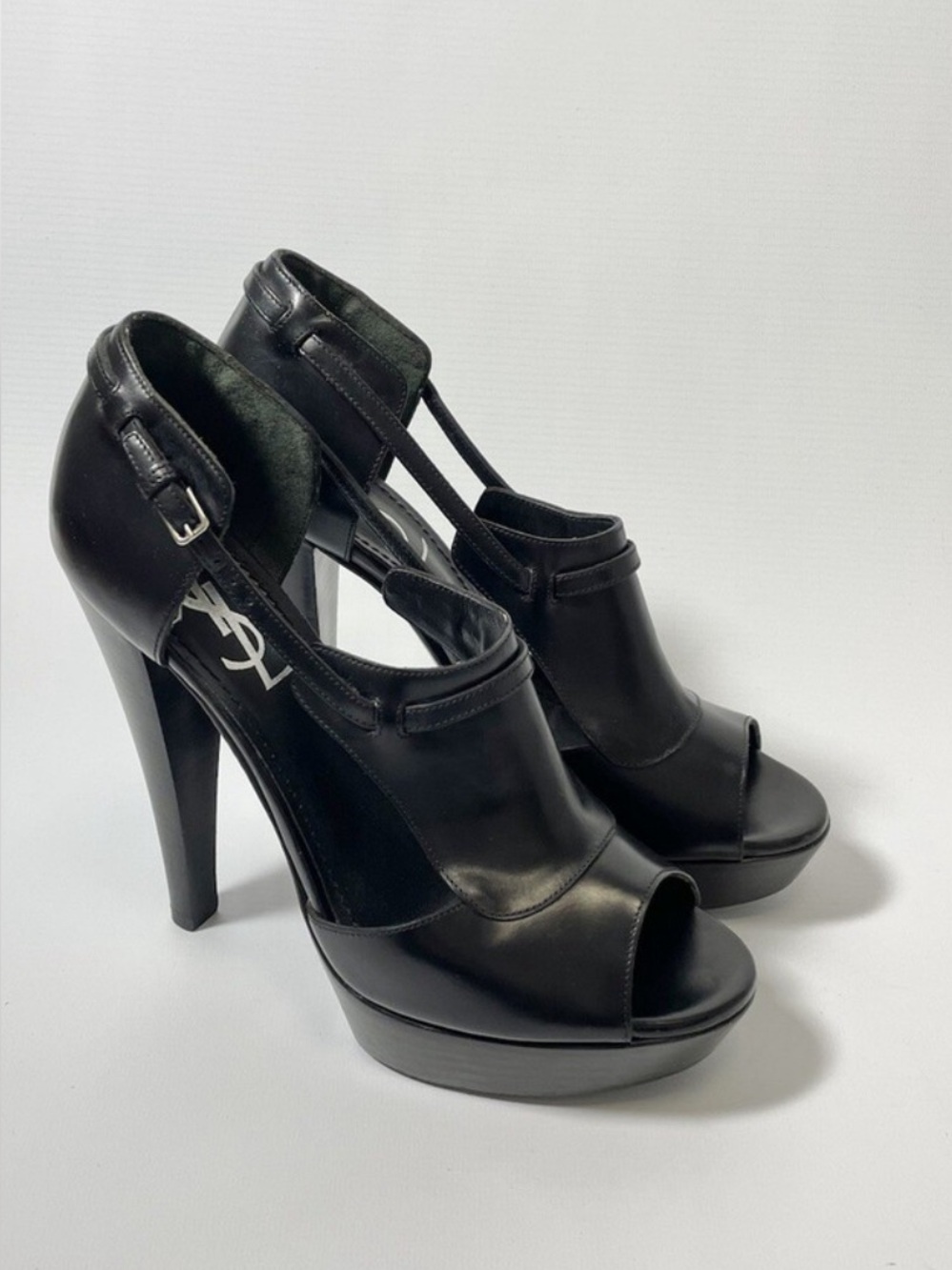 Yves Saint Laurent Black Leather ‘Cage’ Heels